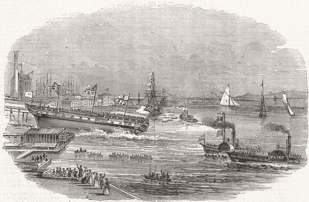 LONDON. Launch. Wellesley, Blackwall 1844 old antique vintage print picture